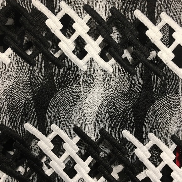 Vtg Unique open cut work Jacket Black & White Red Zips ic by Connie K NWOT med - Picture 5 of 15